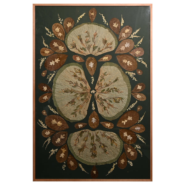 Marian McEvoy, Collage of Four Large Lotus Leaves Surrounded by Indian Almond and Magnolia Leaves and Sprouting Sprigs of Swamp Smartweed