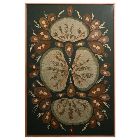 Marian McEvoy, Collage of Four Large Lotus Leaves Surrounded by Indian Almond and Magnolia Leaves and Sprouting Sprigs of Swamp Smartweed