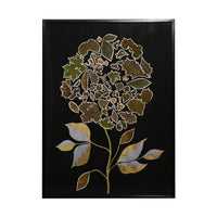 Marian McEvoy, Collage of a Large Flower Composed of Antique Cut Out Maple, Mulberry, Oak and Aspen Leaves and Silver and Gold Metallic Ink Leaves and Stems