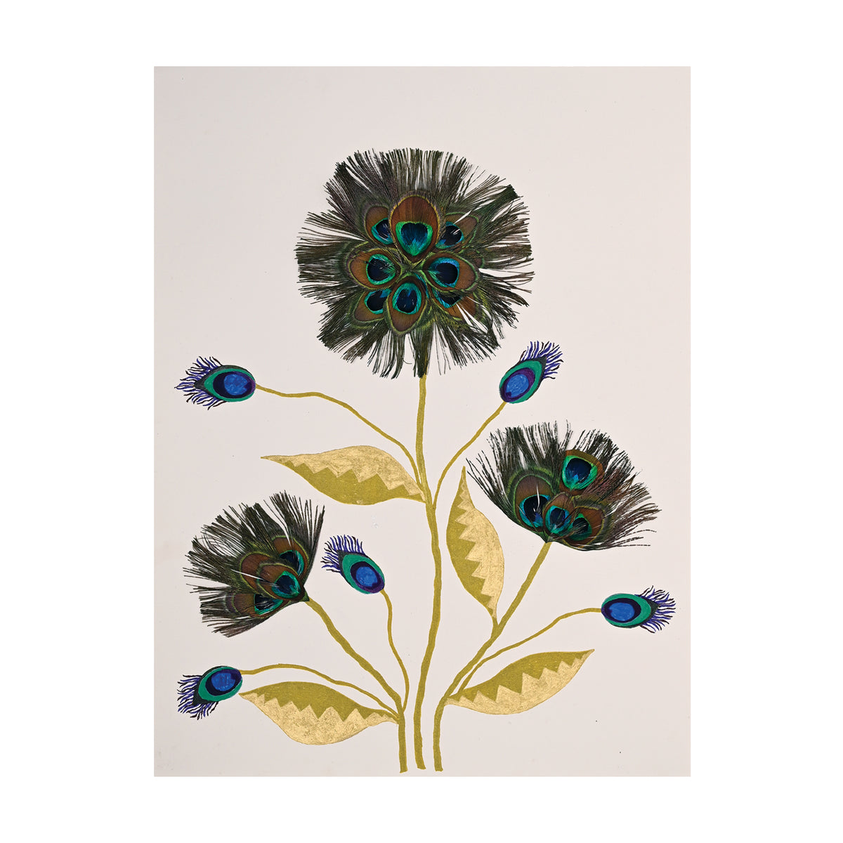 Marian McEvoy, Collage of Pen and Ink Leaves and Stems and Peacock Feathers