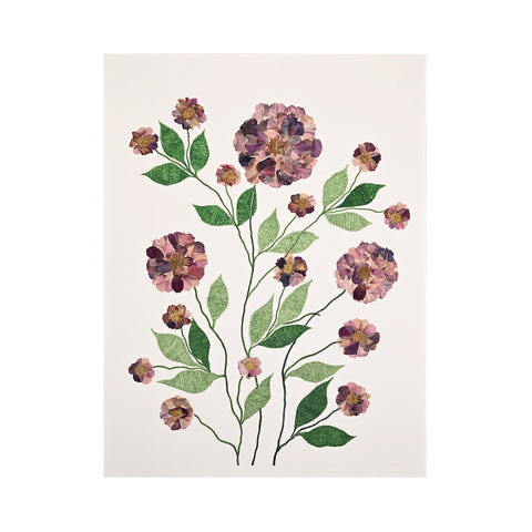Marian McEvoy, Collage of Pen and Ink Leaves and Stems and Flowers Made of Pressed Pansies