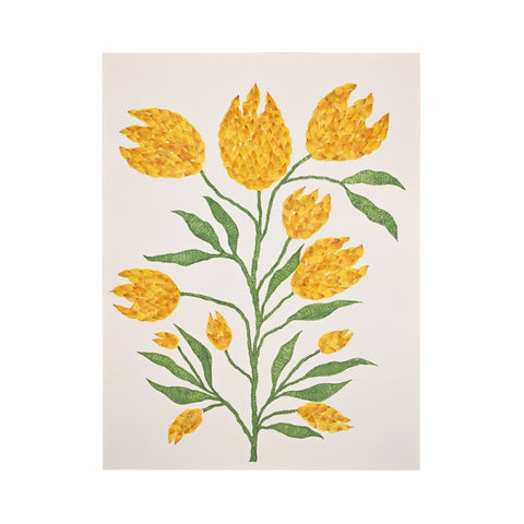 Marian McEvoy, Collage of Pen and Ink Leaves and Stems and Flowers Made of Pressed Cosmos Flowers