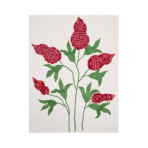 Marian McEvoy, Collage of Pen and Ink Leaves and Stems and Flowers Made of Pressed Mini Rose Petals