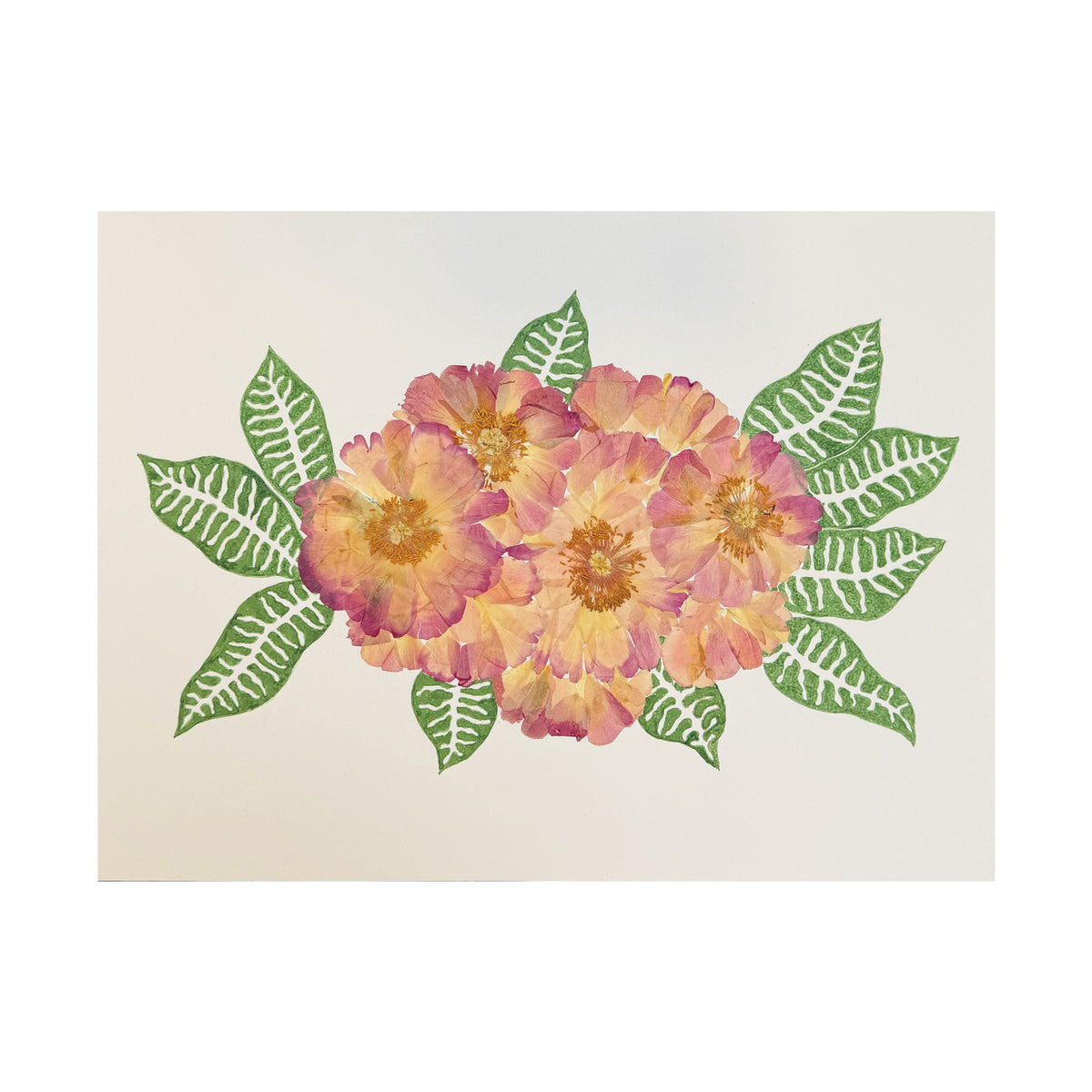 Marian McEvoy, Collage of Peony Petals with Green Ink Leaves