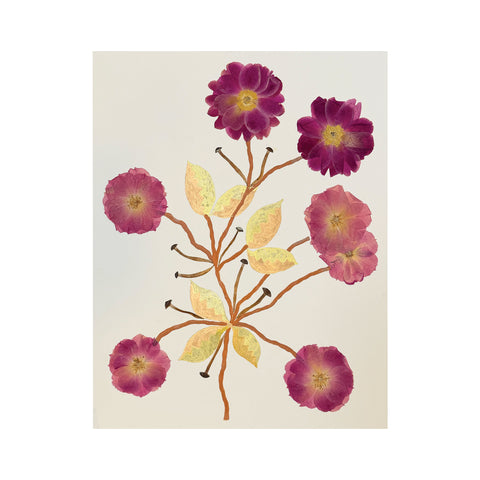 Marian McEvoy, Collage of Peony Petals, Metallic Ink Leaves and Stems and Mini Mushrooms