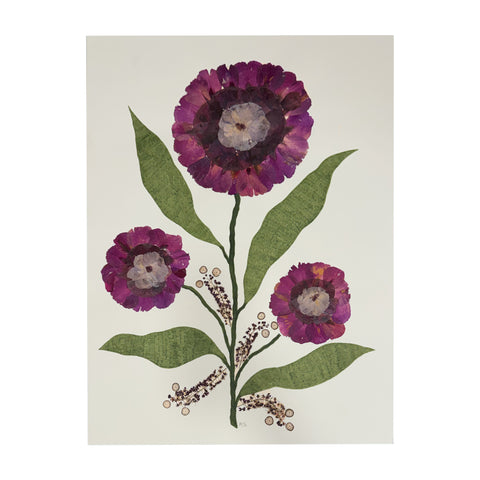 Marian McEvoy, Collage of Peony, Gladiola, Poppy Petals and Ink Drawn Stems and Leaves with Salvia and Lily Stems