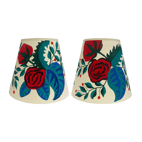 Hand-Decorated 8" Clip Lampshade with Red Floral Pattern