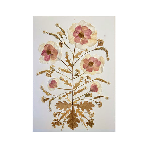 Marian McEvoy, Collage of Ranunculus, Salvia, Goldenrod and Mallow with Oak and Dandelion Leaves