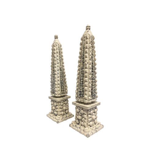 Pair of Small White Painted Corkillage Obelisks