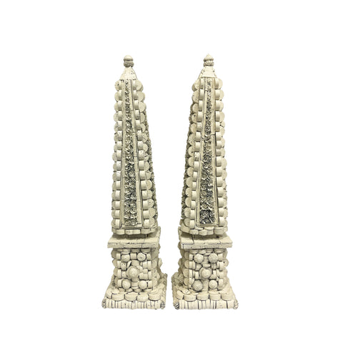 Pair of Small White Painted Corkillage Obelisks