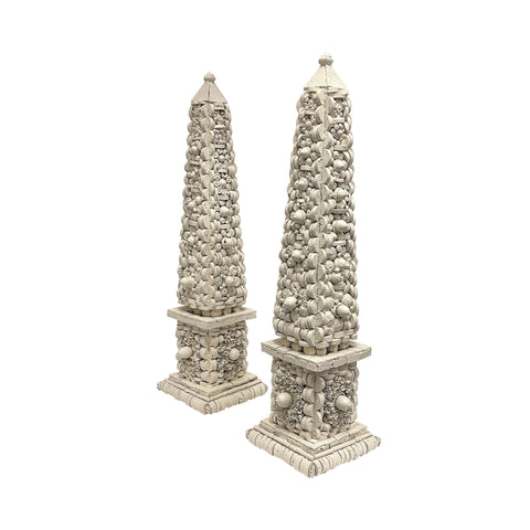 Pair of Small White Painted Corkillage Obelisks