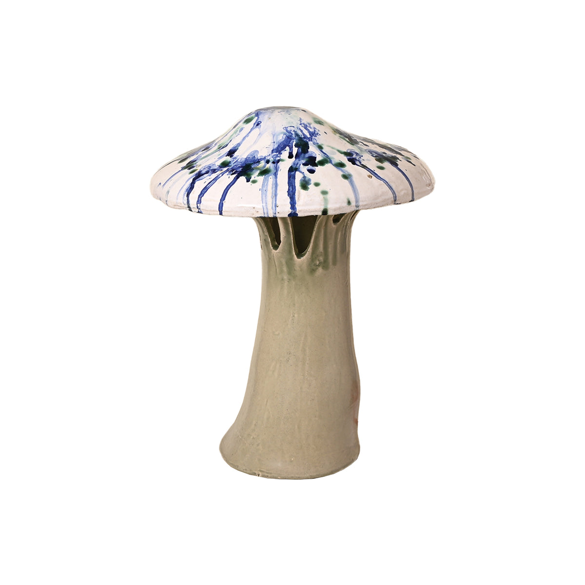 Ceramic Polychrome Marbled Shroom Lamp in Blue Green Spots with Celadon Base