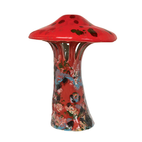 Ceramic Polychrome Marbled Shroom Lamp in Pink with Red Top