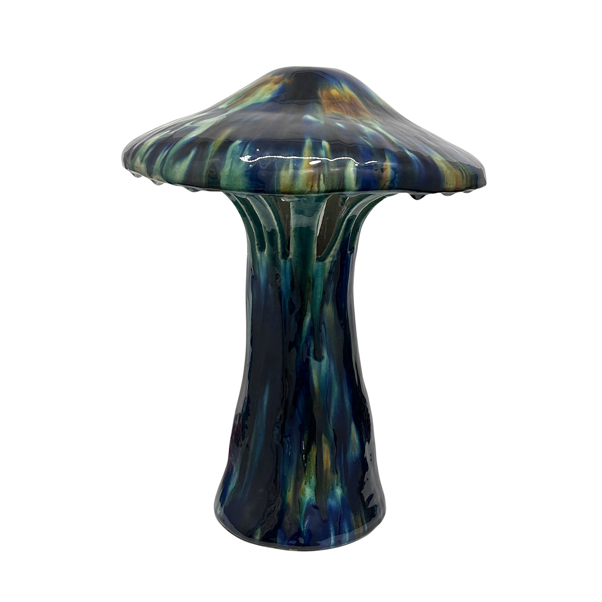 Ceramic Polychrome Marbled Shroom Lamp in Cobalt with Green