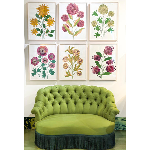 Marian McEvoy, Collage of Poppies, Hibiscus, Mallow and Primrose with Pen and Ink Leaves and Stems