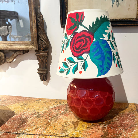 Hand-Decorated 8" Clip Lampshade with Red Floral Pattern