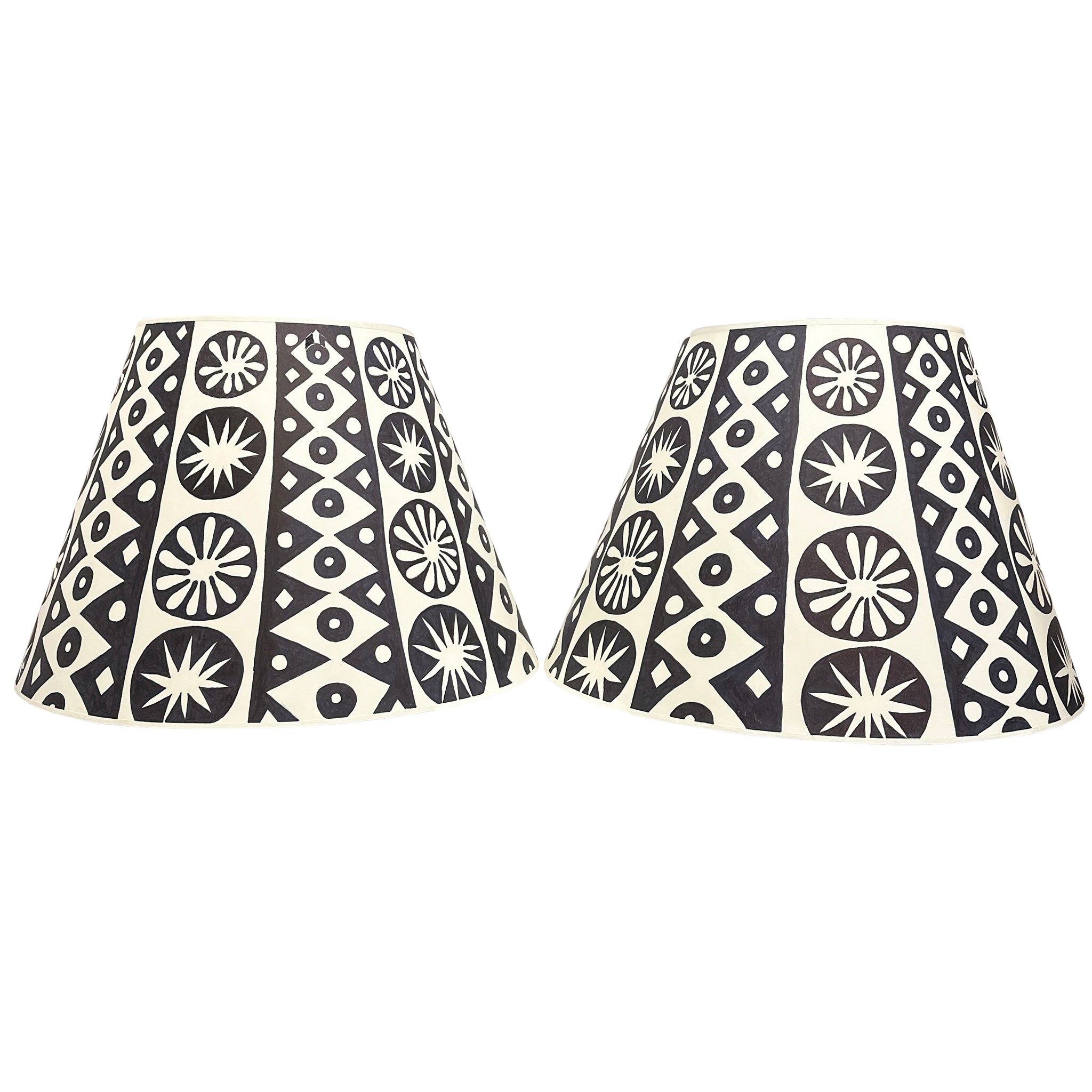 Pair of Hand-Decorated Lampshade in Black and White Geometric