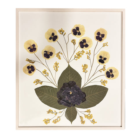 Marian McEvoy, Collage of Pansies Forsythia and Columbine with English Walnut Leaves