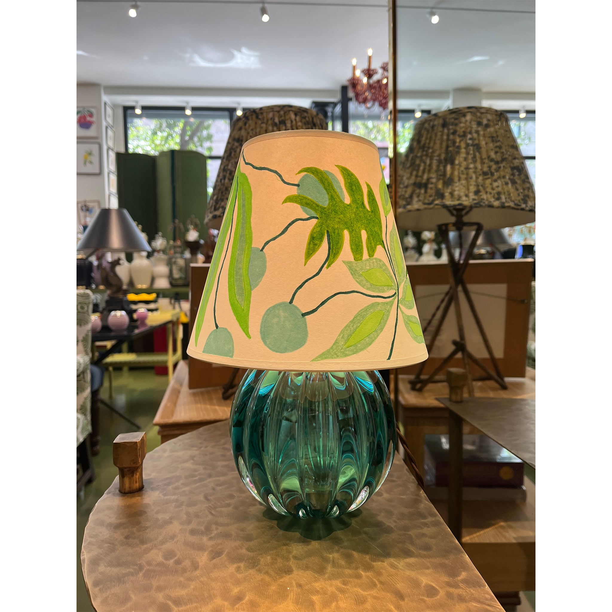 Hand-Decorated Lampshade with Serene Green Fantasy Flora