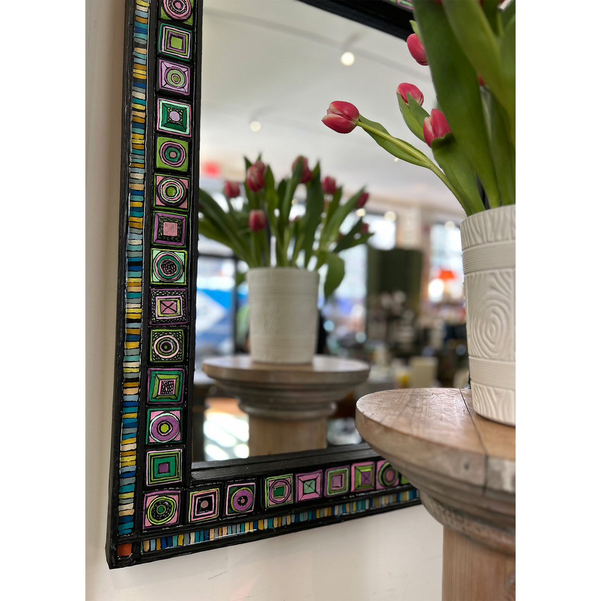 Mark Gagnon, Papier Mache Pink and Green Mosaic Tile Mirror