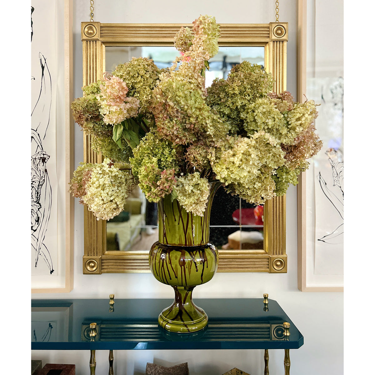 Jean Roger Large Medici Urn in Green with Cognac Drips