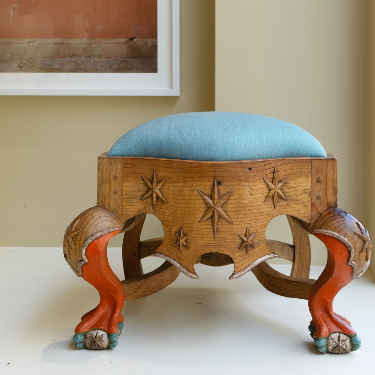 Pair of Menorca Small Stools in Multicolor with Silver Leaf