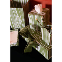 Hand-Painted Paper-Covered Accessories in Olive and White Faux Bois