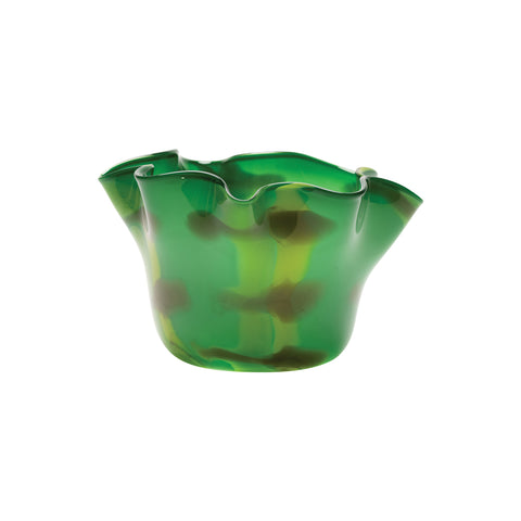 Emerald Green Wavy Bowl with Chartreuse and Olive Swirls