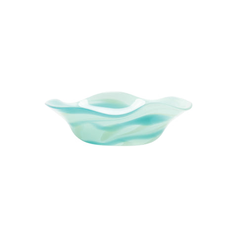 Seafoam Wavy Bowl with White Swirls