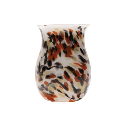 White Vase with Orange, Black, and Pale Oak Camouflage Spots