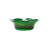 Transparent Emerald Green Low Bowl with Pistachio and Forest Green Strokes