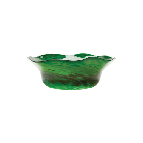 Transparent Emerald Green Low Bowl with Pistachio and Forest Green Strokes