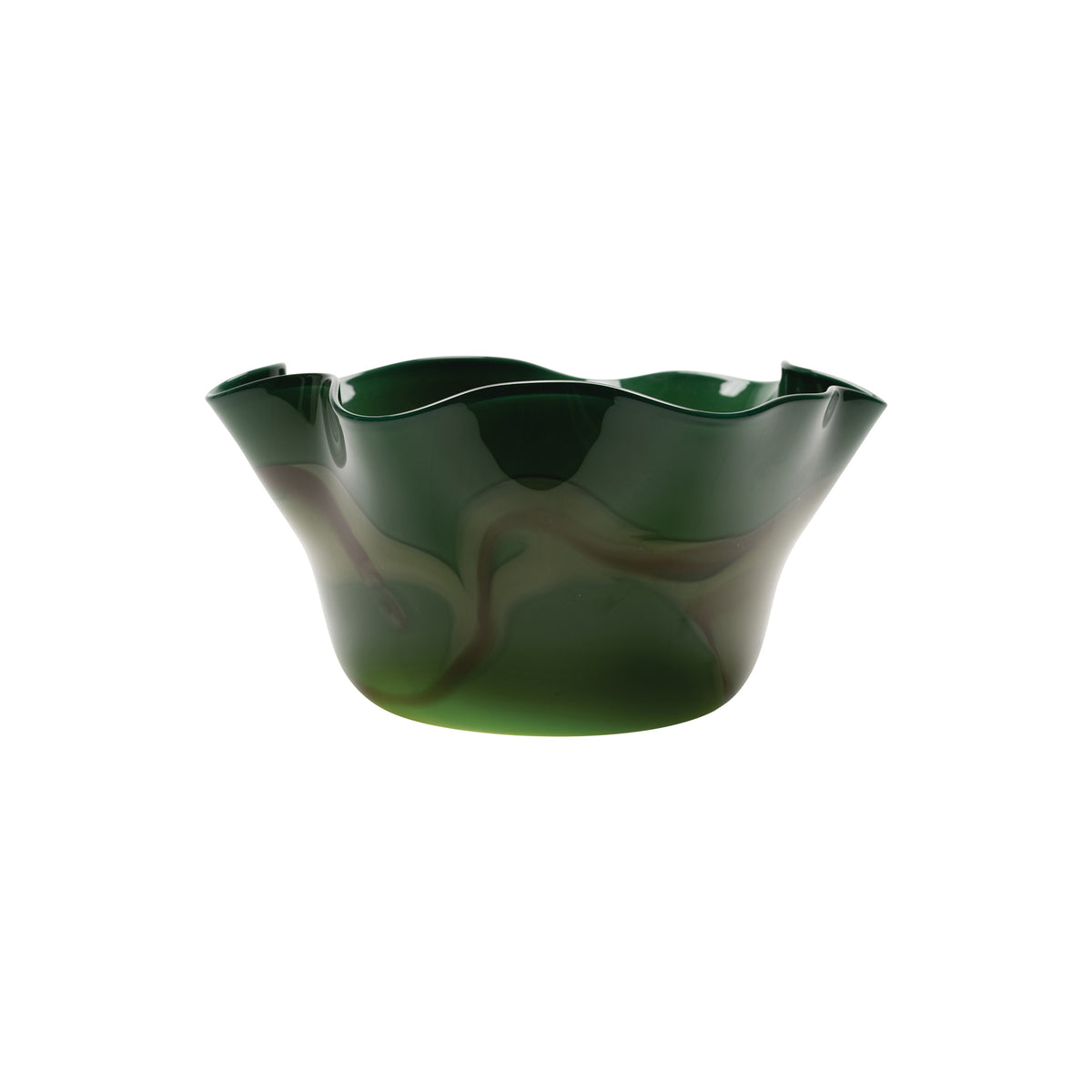 Forest Green Wavy Bowl with Pistachio and Dark Brown Strokes