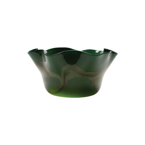 Forest Green Wavy Bowl with Pistachio and Dark Brown Strokes