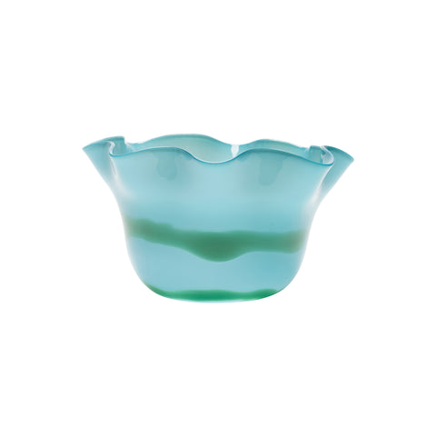 Sky Blue Wavy Bowl with Cactus Green Strokes