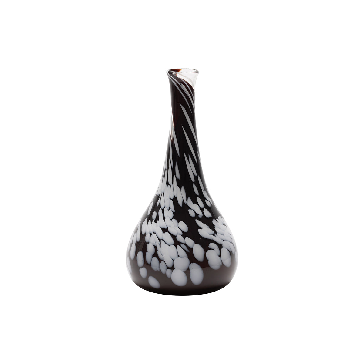 Dark Transparent Copper Red Dropneck Vase with White Strokes