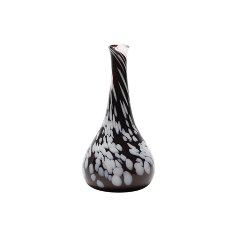 Dark Transparent Copper Red Dropneck Vase with White Strokes