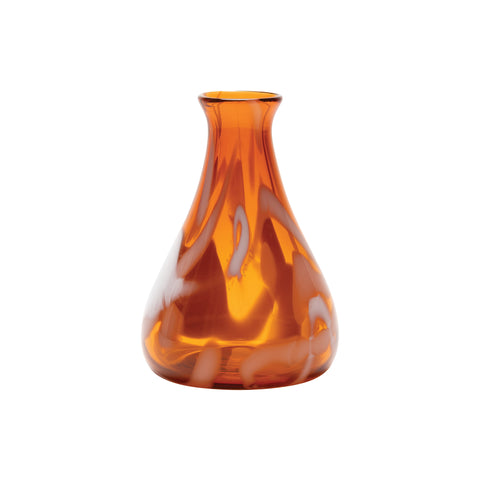 Transparent Amber Short Dropneck Vase with White Strokes