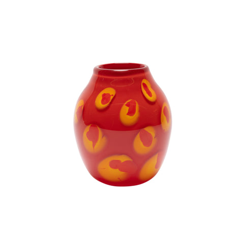Red Vase with Orange, Yellow, and Red Spots