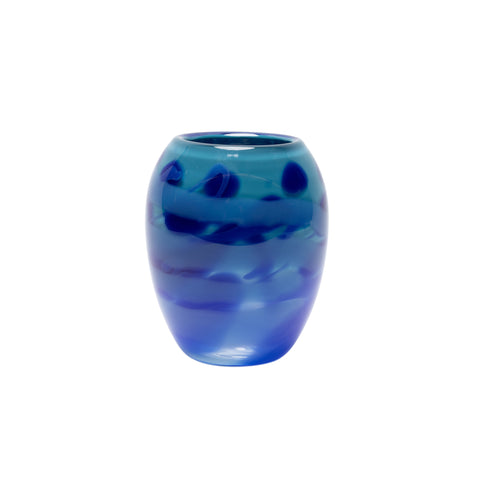 Turquoise Vase with Royal Blue Spots and Sky Blue Swirls