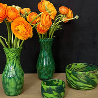 Transparent Candy Bowl with Emerald and Forest Green Spots