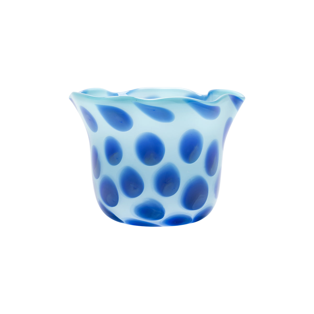 Cerulean Blue Wavy Vase with Royal Blue Spots