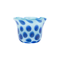 Cerulean Blue Wavy Vase with Royal Blue Spots