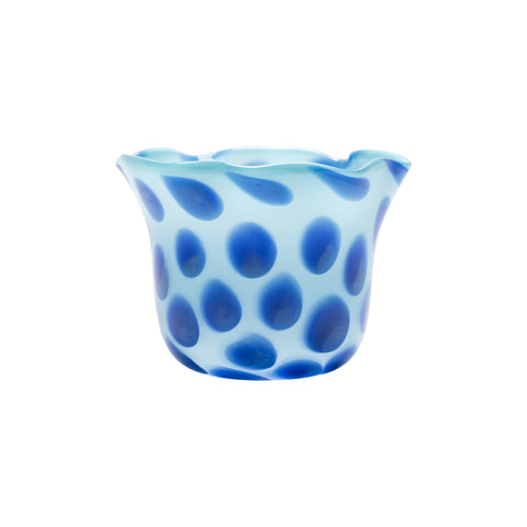 Cerulean Blue Wavy Vase with Royal Blue Spots
