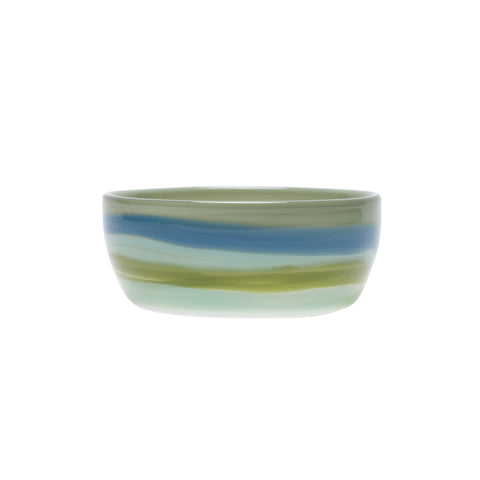 Grey Bowl with Blue, Seafoam and Pistachio Strokes