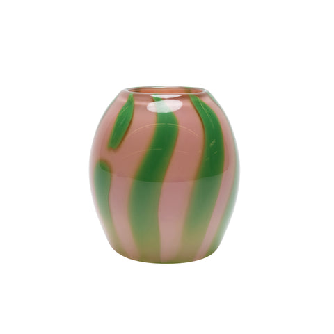 Pink Vase with Emerald Green Stripes