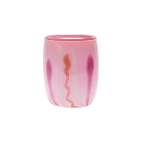 Bubblegum Pink Vase with Flamingo, Rose and White Strokes