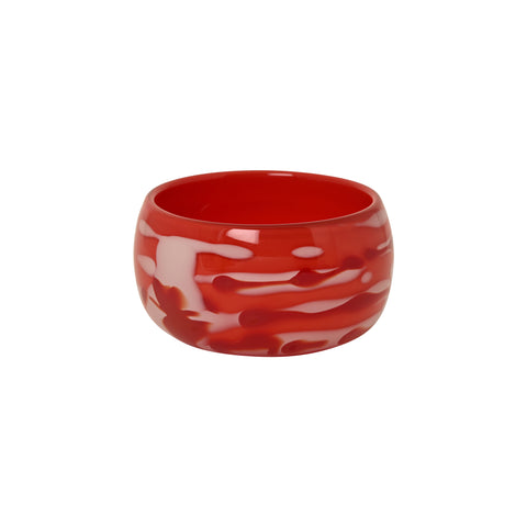 Red Bowl with White and Dark Red Strokes