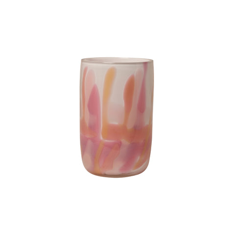 White Vase with Flamingo Pink and Dark Pink Strokes