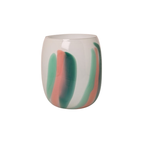 White Vase with Jade, Pink, and Teal Stripes